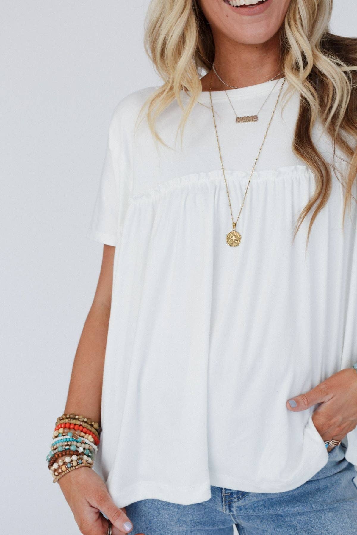 Sunday Morning Babydoll Top - White: M